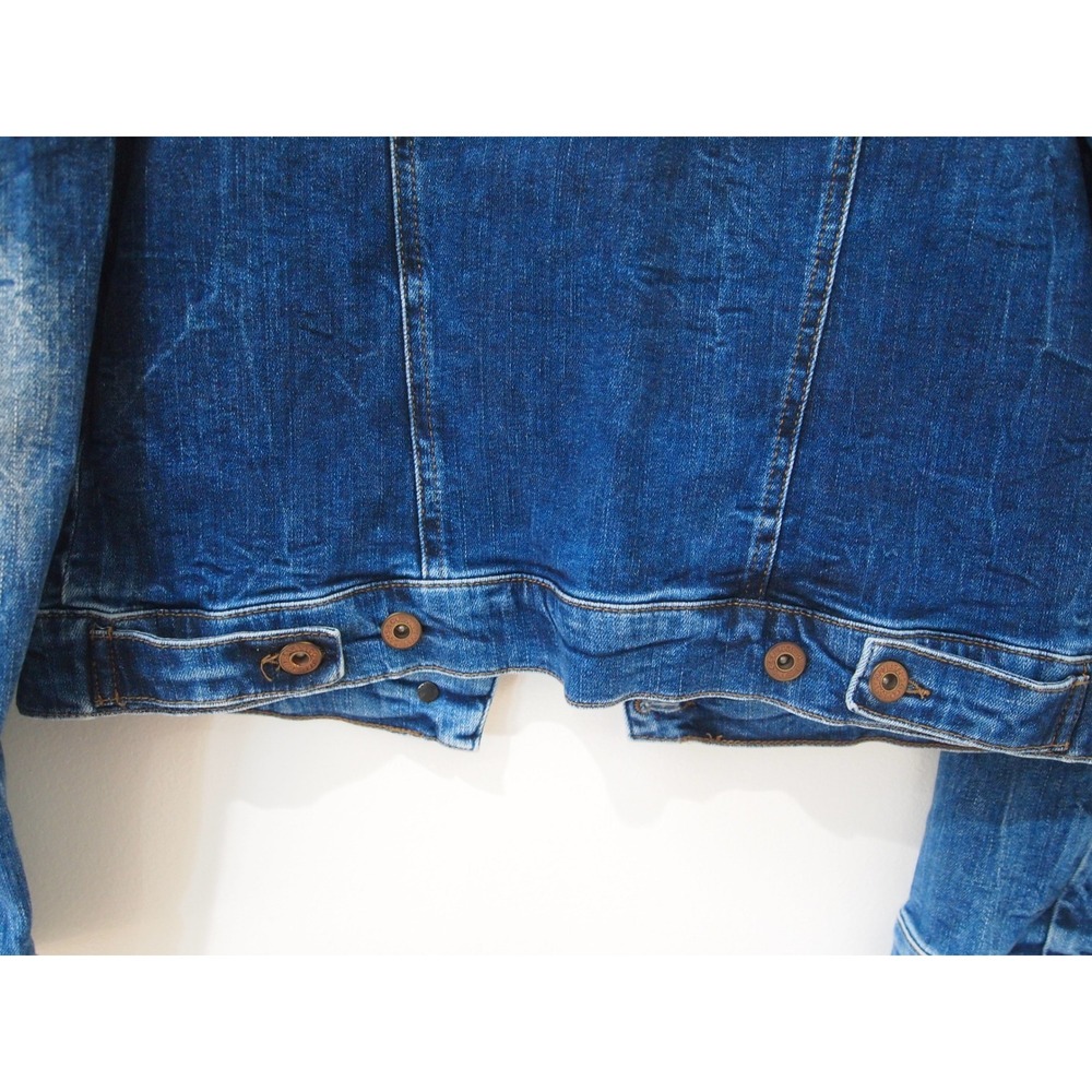 Mavi Jeans Co Denim Jacket Blue Wash Distressed Button Front Trucker Style - Picture 7 of 10